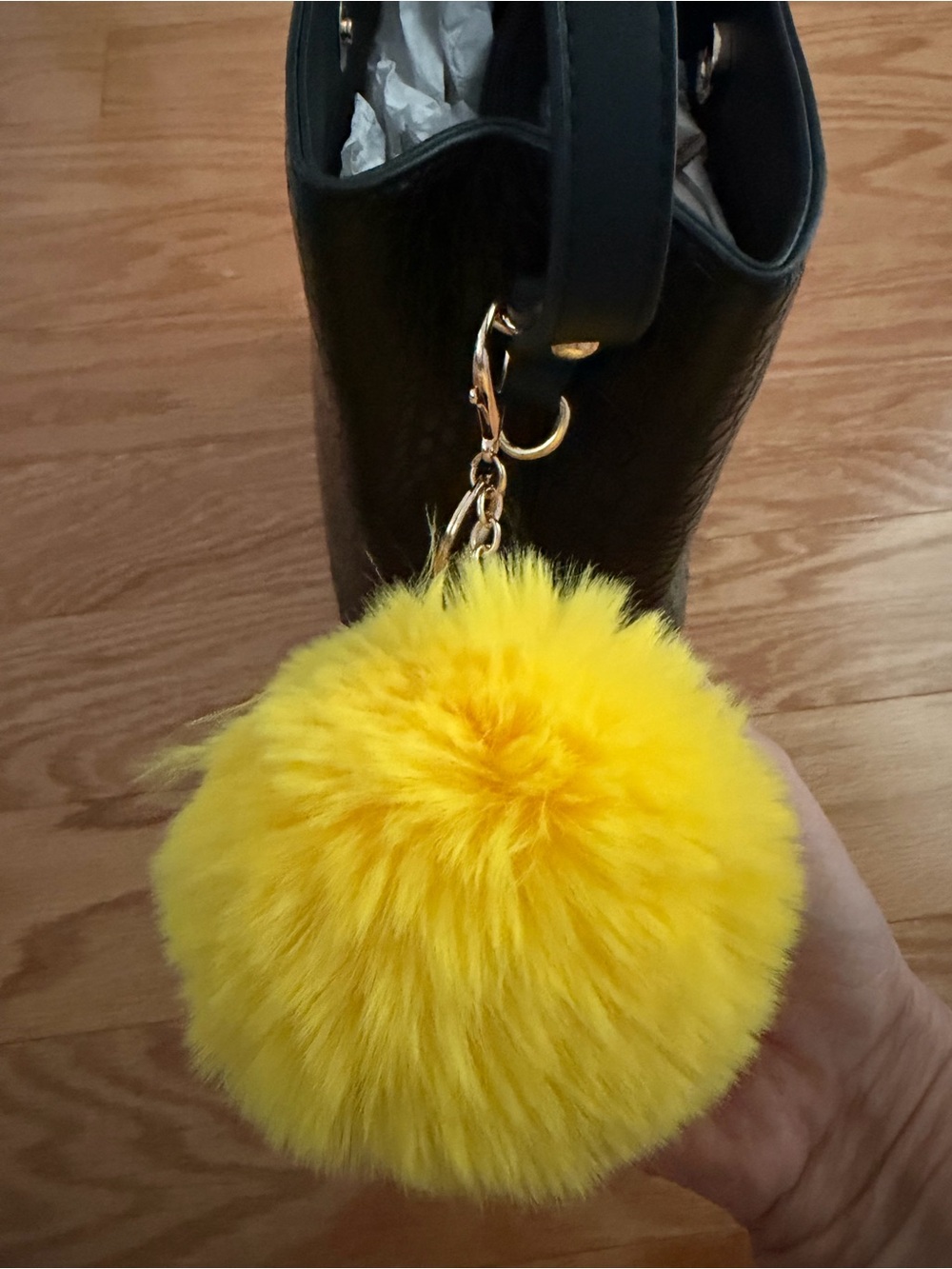 Bright Yellow Large Faux Fur Pom Pom Bag Charm